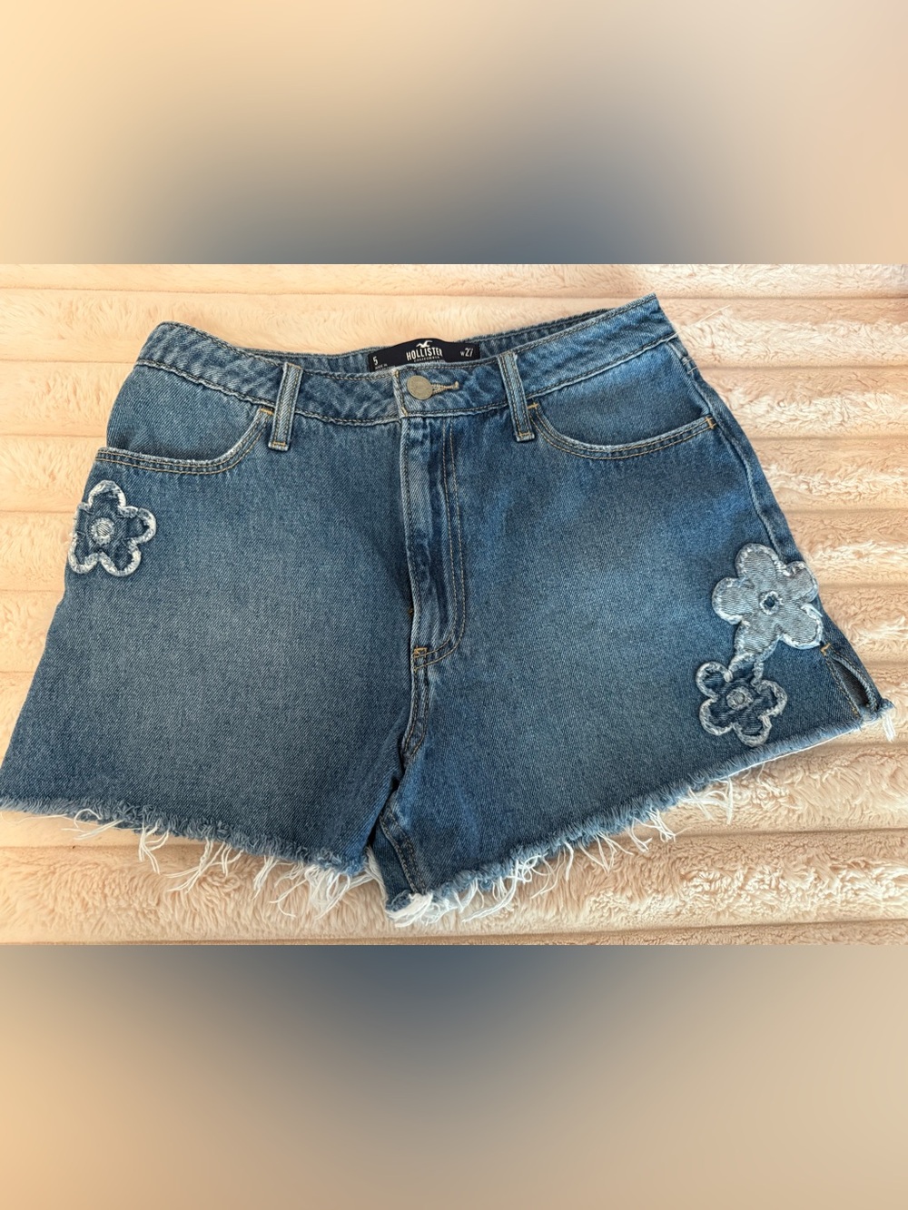 Hollister Medium Blue Denim Frayed Hem Cutoff Shorts